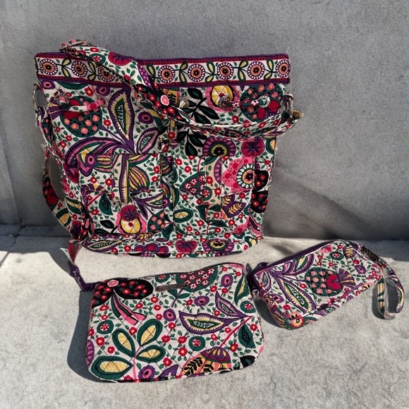 Vera Bradley Set of 3 In Viva La Vera Retired 2011 QuickDraw Bag & 2 Pouches GUC - Picture 1 of 15